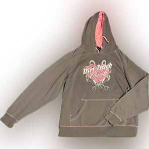 Dirt Track Chick Hooded Sweatshirt XL Gray & Pink